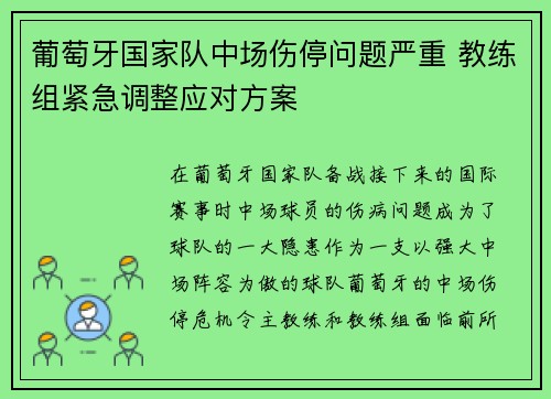 葡萄牙国家队中场伤停问题严重 教练组紧急调整应对方案